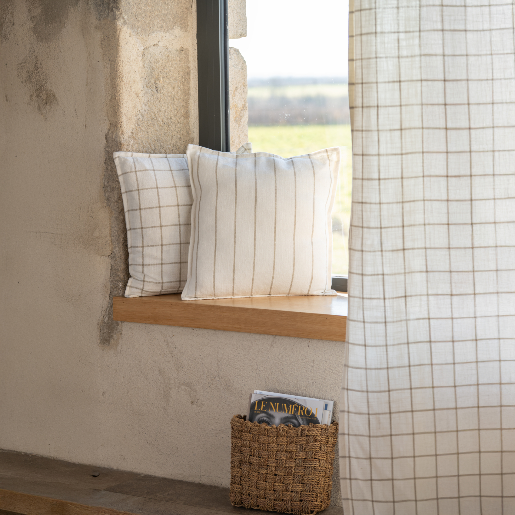 Housse de coussin 100% coton rayures et carreaux LOURMARIN — vue 4