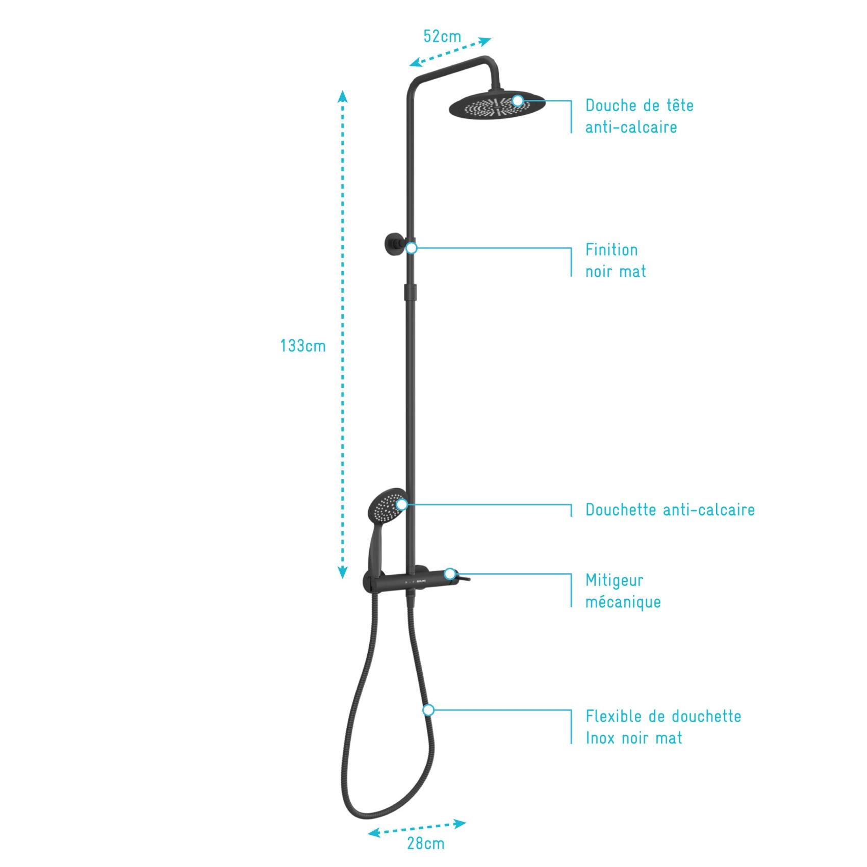 Colonne de douche mécanique noire — vue 3