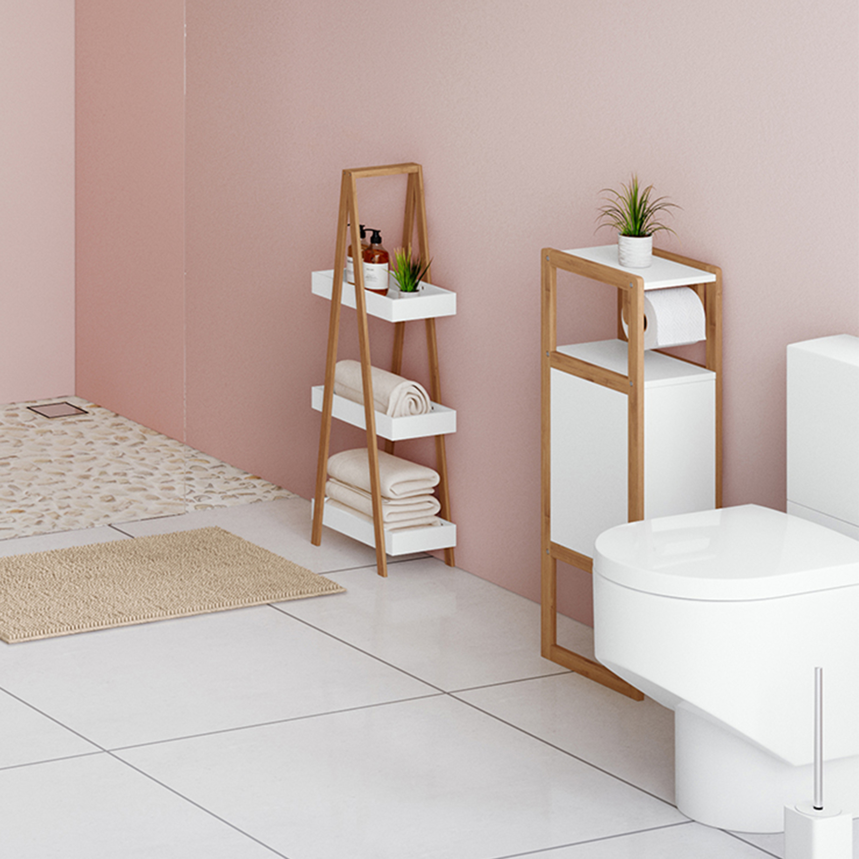 Dérouleur papier toilette avec rangement intégré en bois — vue 6