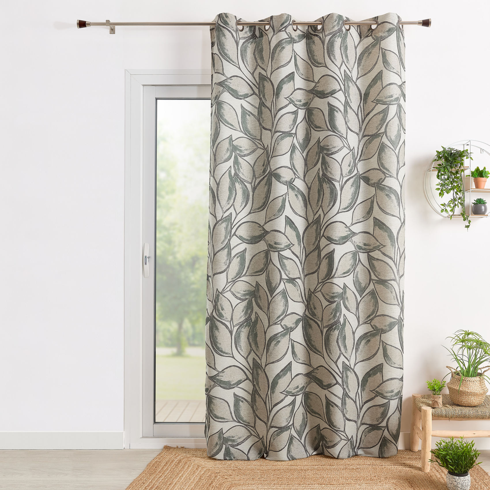 Rideau poly-lin imprimé feuilles aquarelle — vue 6