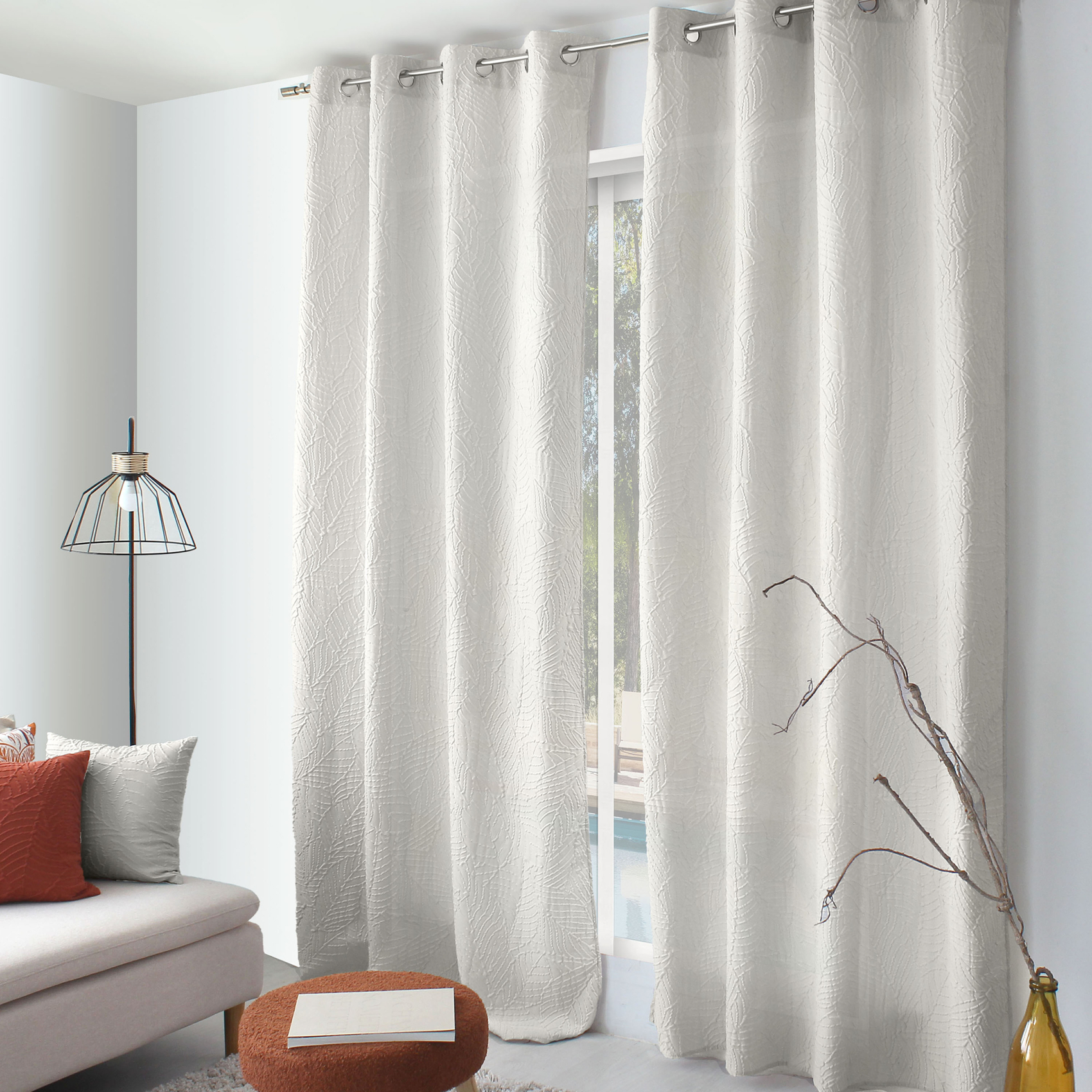 Rideau à oeillets feuillage aspect gaufré