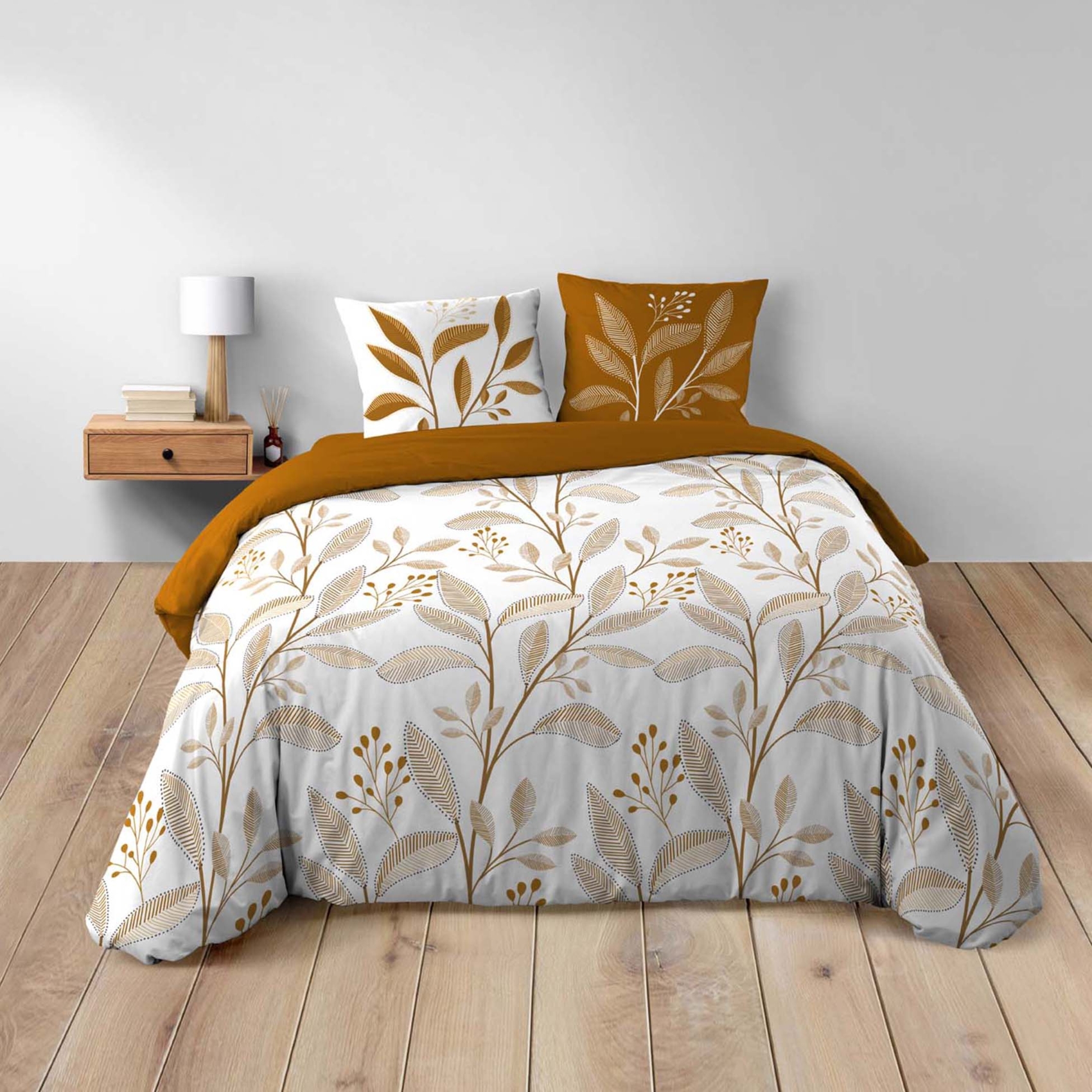 Parure de lit 3 pièces en coton à motif feuilles housse + taies — vue 4