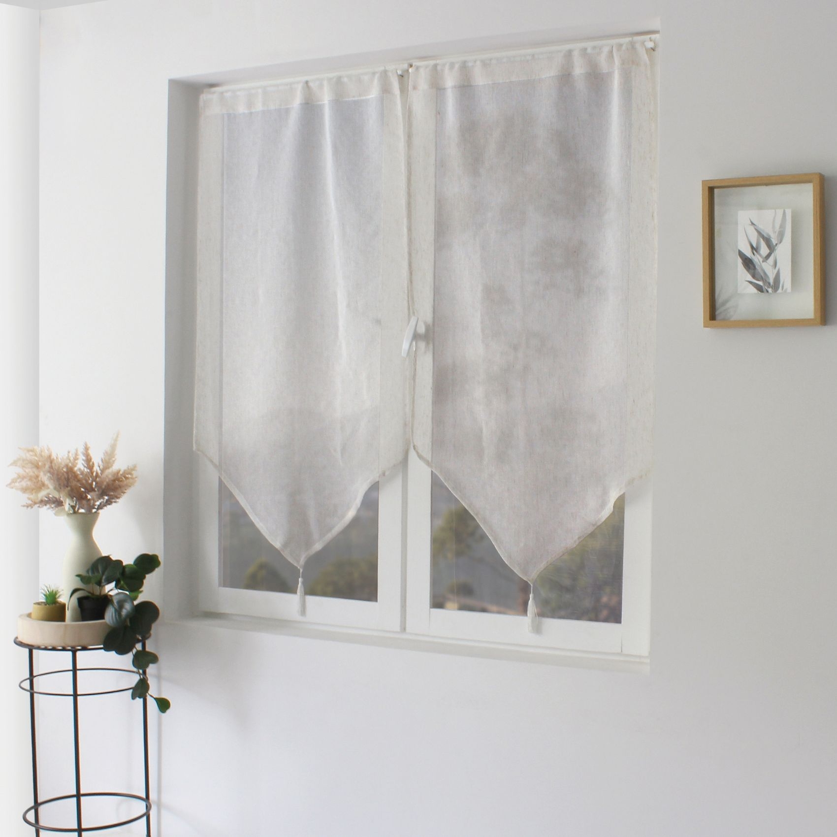 Paire de petits rideaux aspect lin finition pointe — vue 3