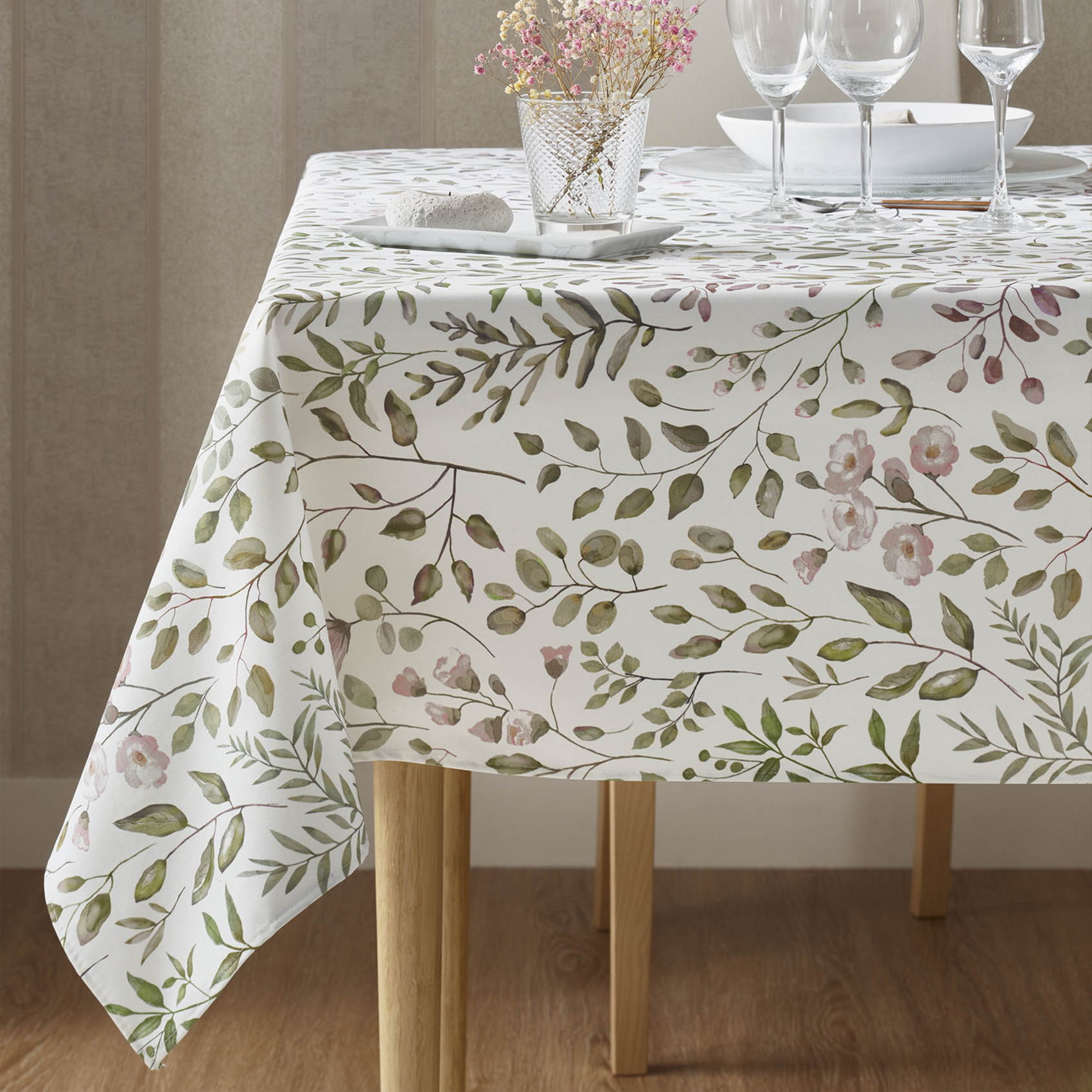 Nappe rectangulaire en coton enduit anti-tache motif végétal — vue 4
