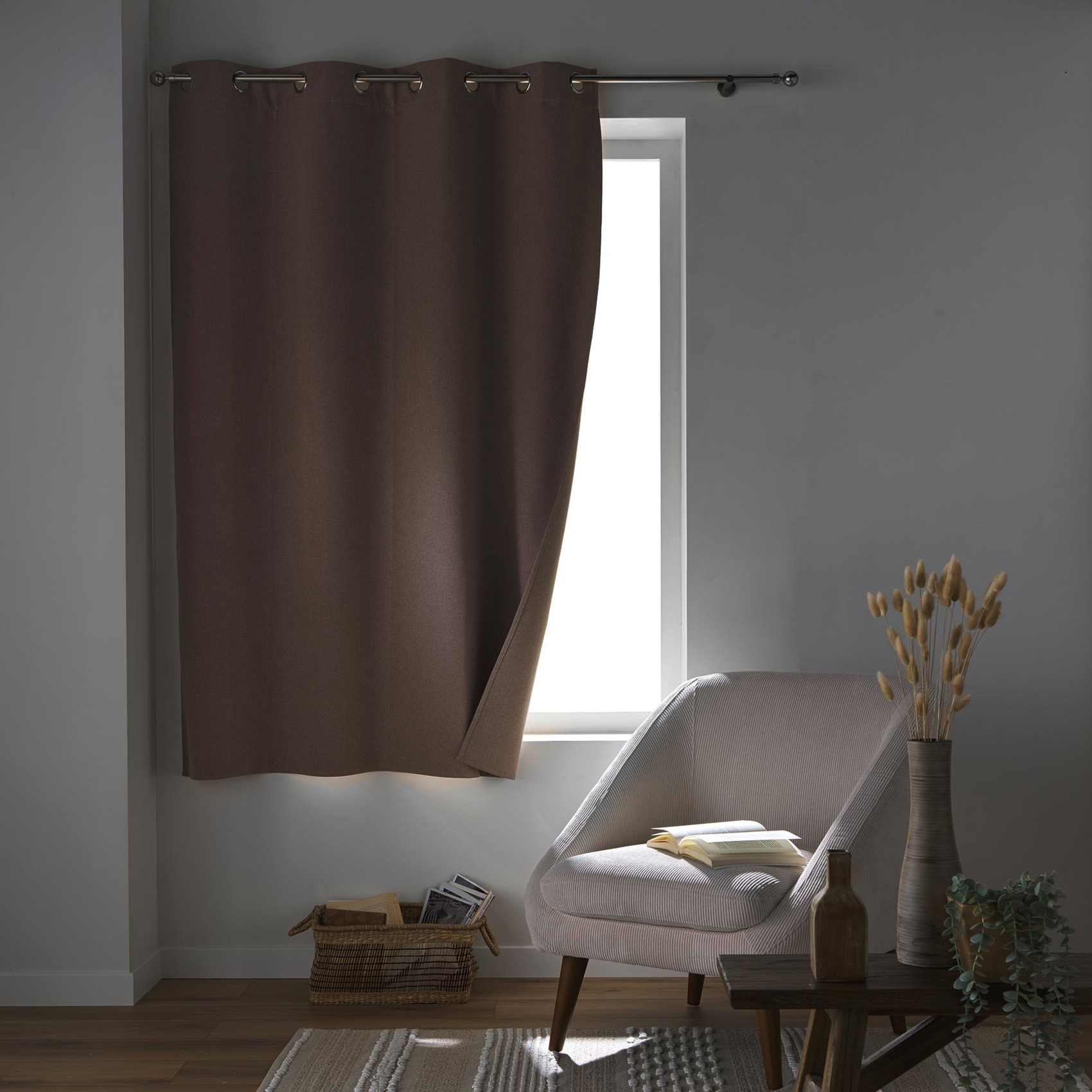 Rideau court occultant, isolant thermique et phonique en chambray — vue 5