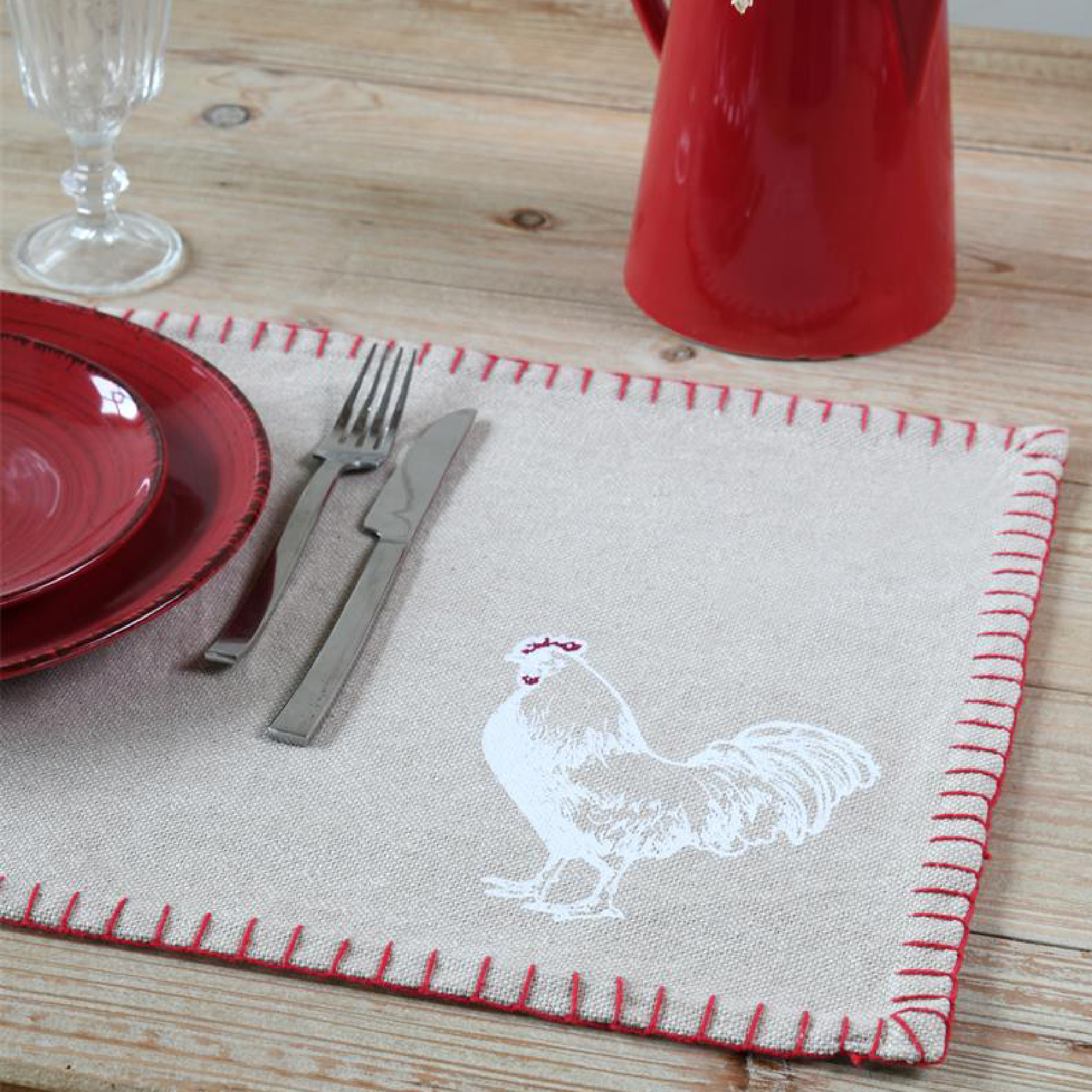 Set de table coq en coton — vue 3