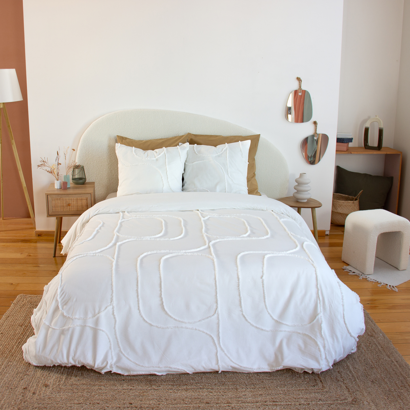 Parure de lit coton lavé tuftée géométrique abstrait