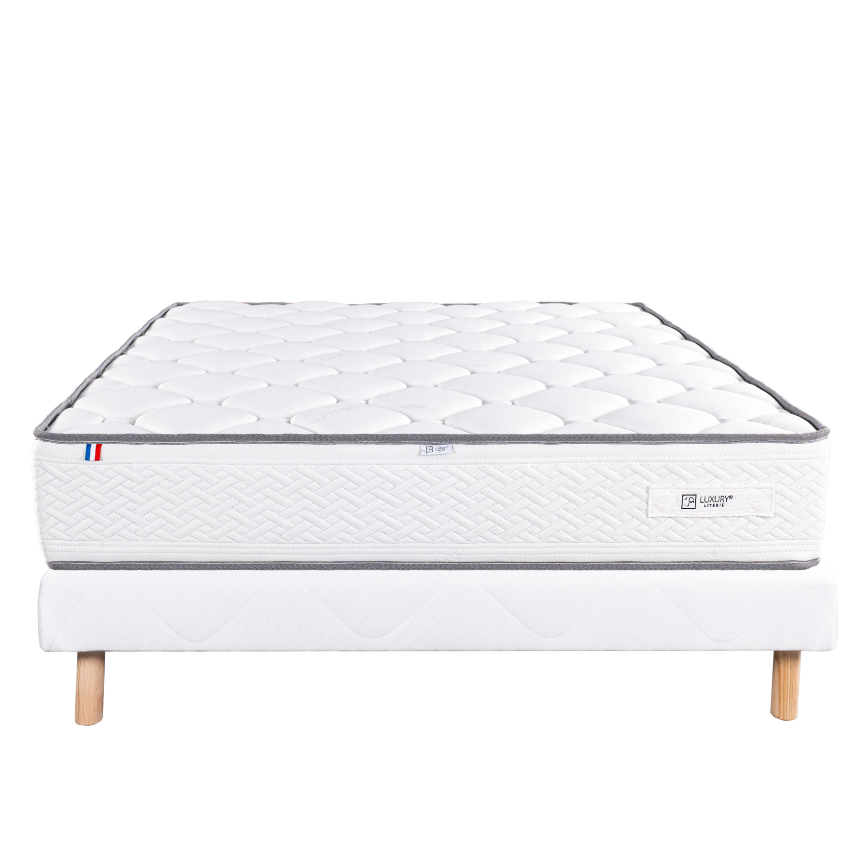 Ensemble literie ferme 20 cm en mousse haute densité avec sommier tapissier blanc