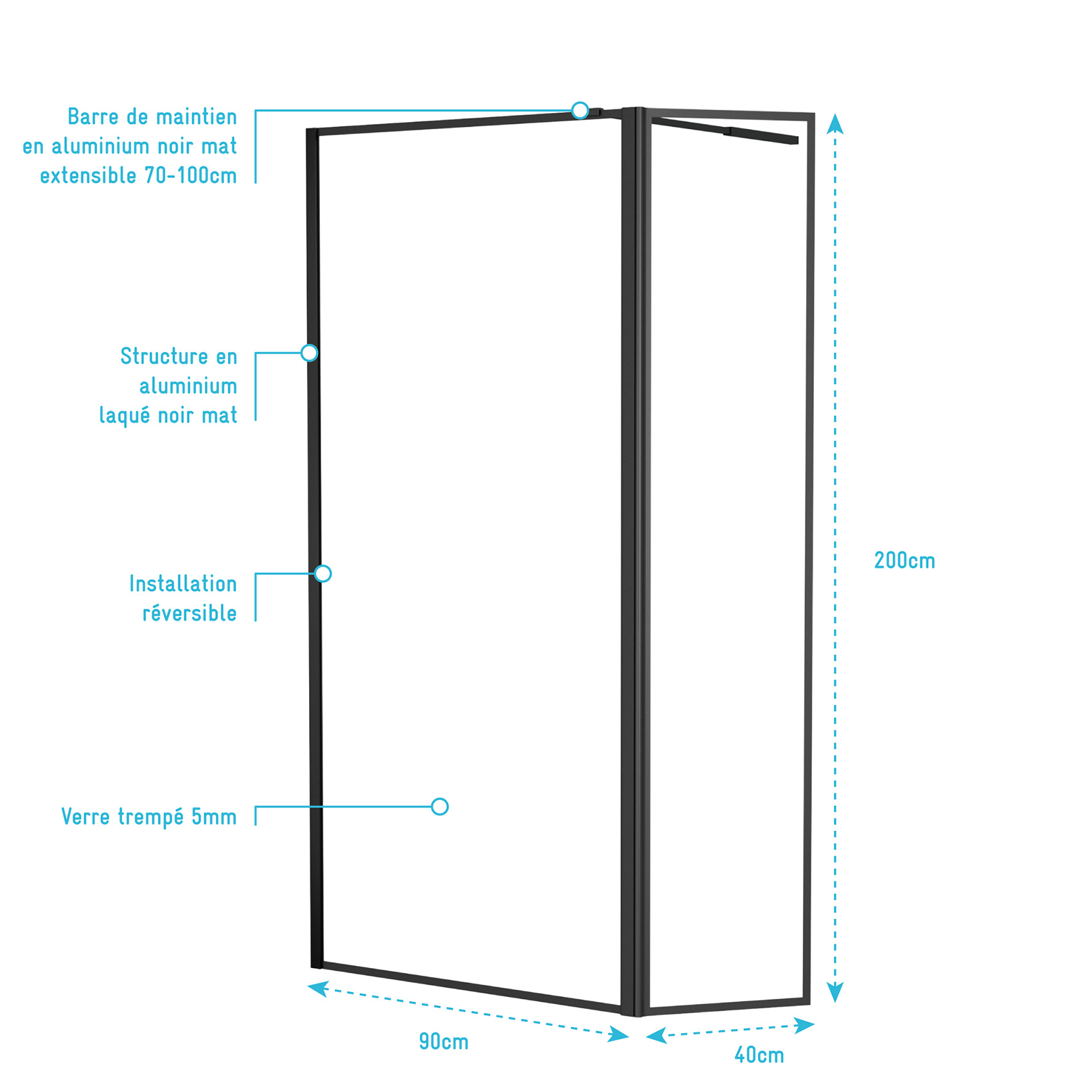 Paroi de douche minimaliste avec volet pivotant — vue 4