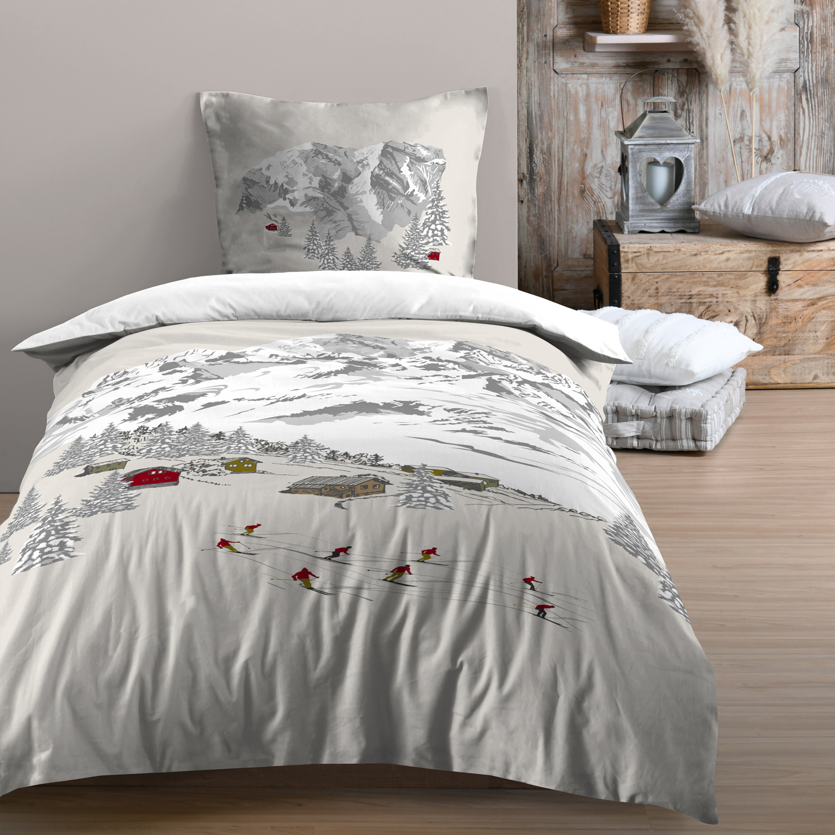 Parure de lit 2 pièces imprimée esprit montagne housse + taie