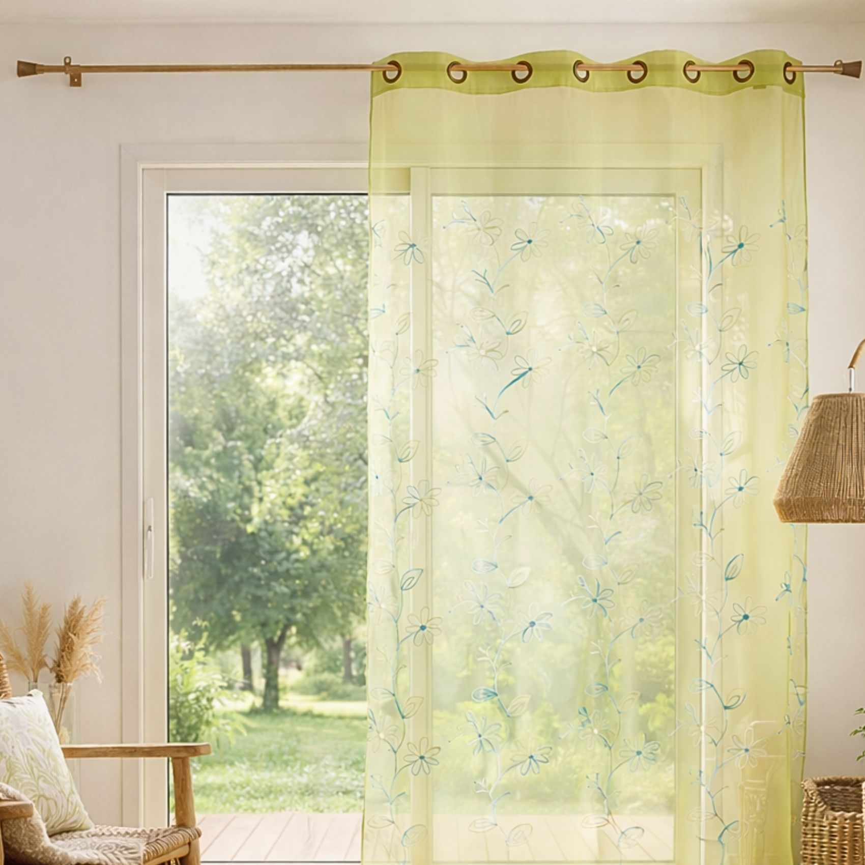 Voilage anis et broderie fil satiné — vue 4