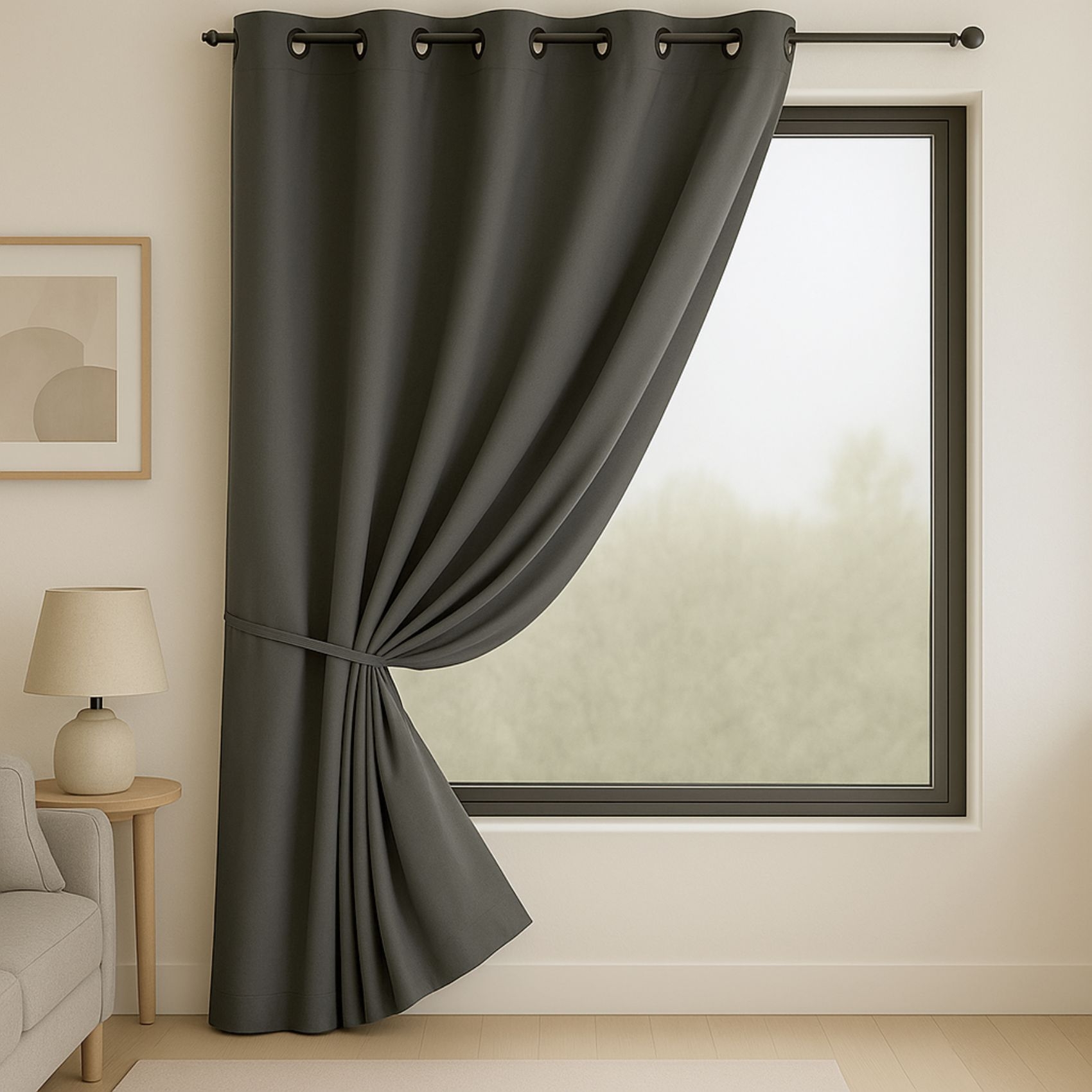 Rideau 100% Occultant Ignifugé M1 Non Feu Gris