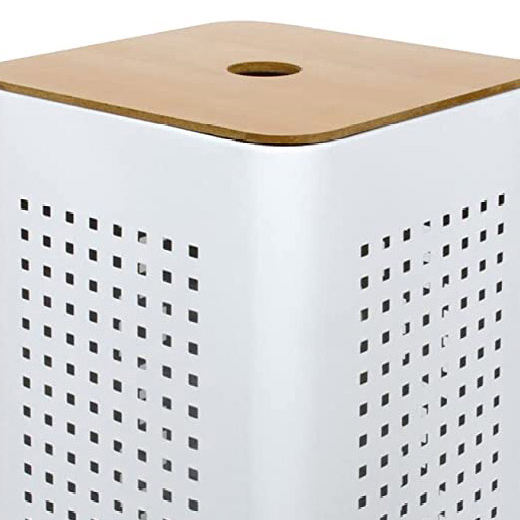 Panier à linge en métal blanc avec couvercle bois — vue 3