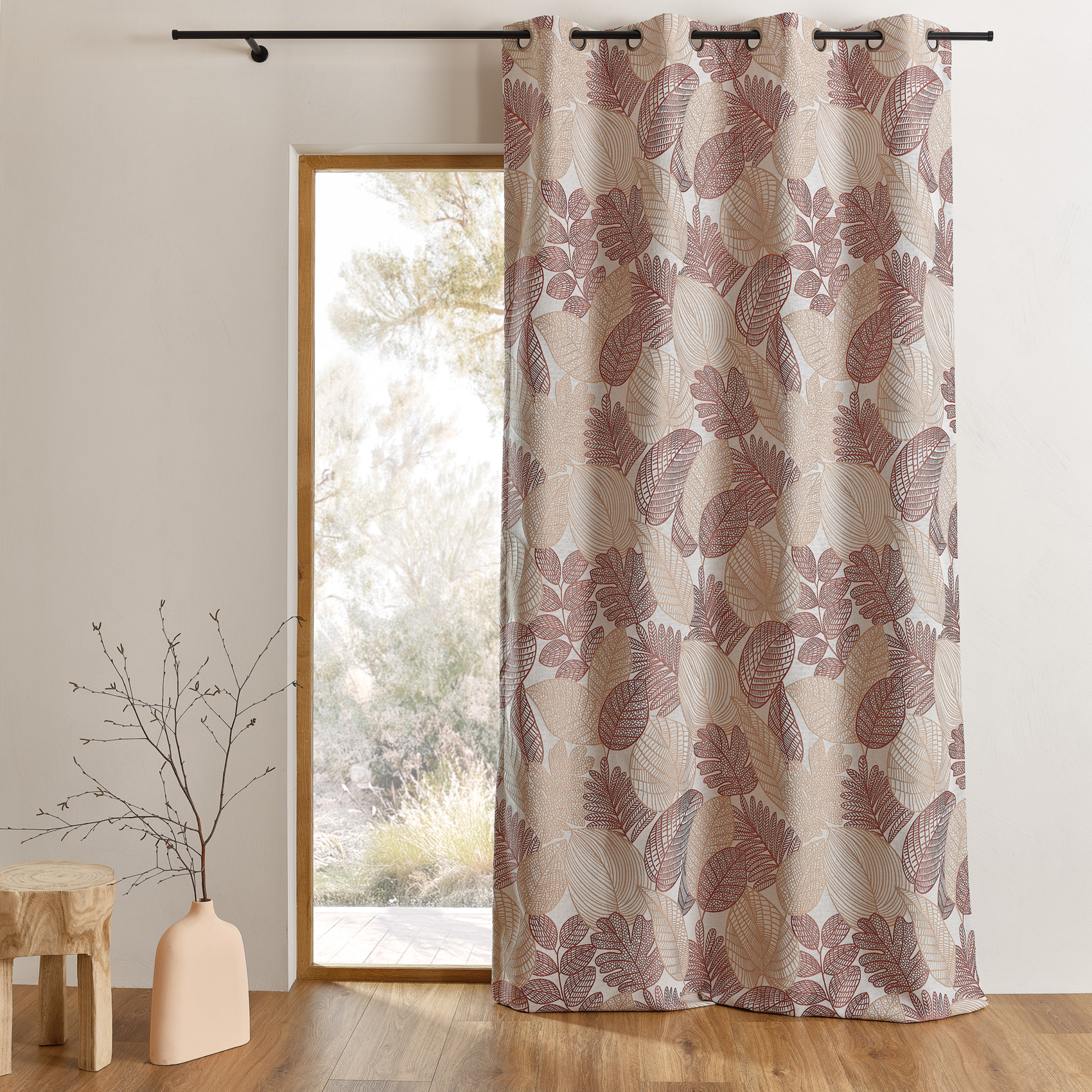 Rideau jacquard en poly-coton à motifs feuilles