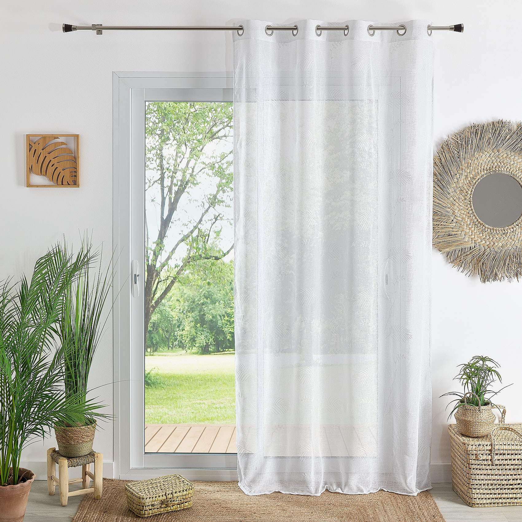 Voilage à oeillets brodé feuilles — vue 4