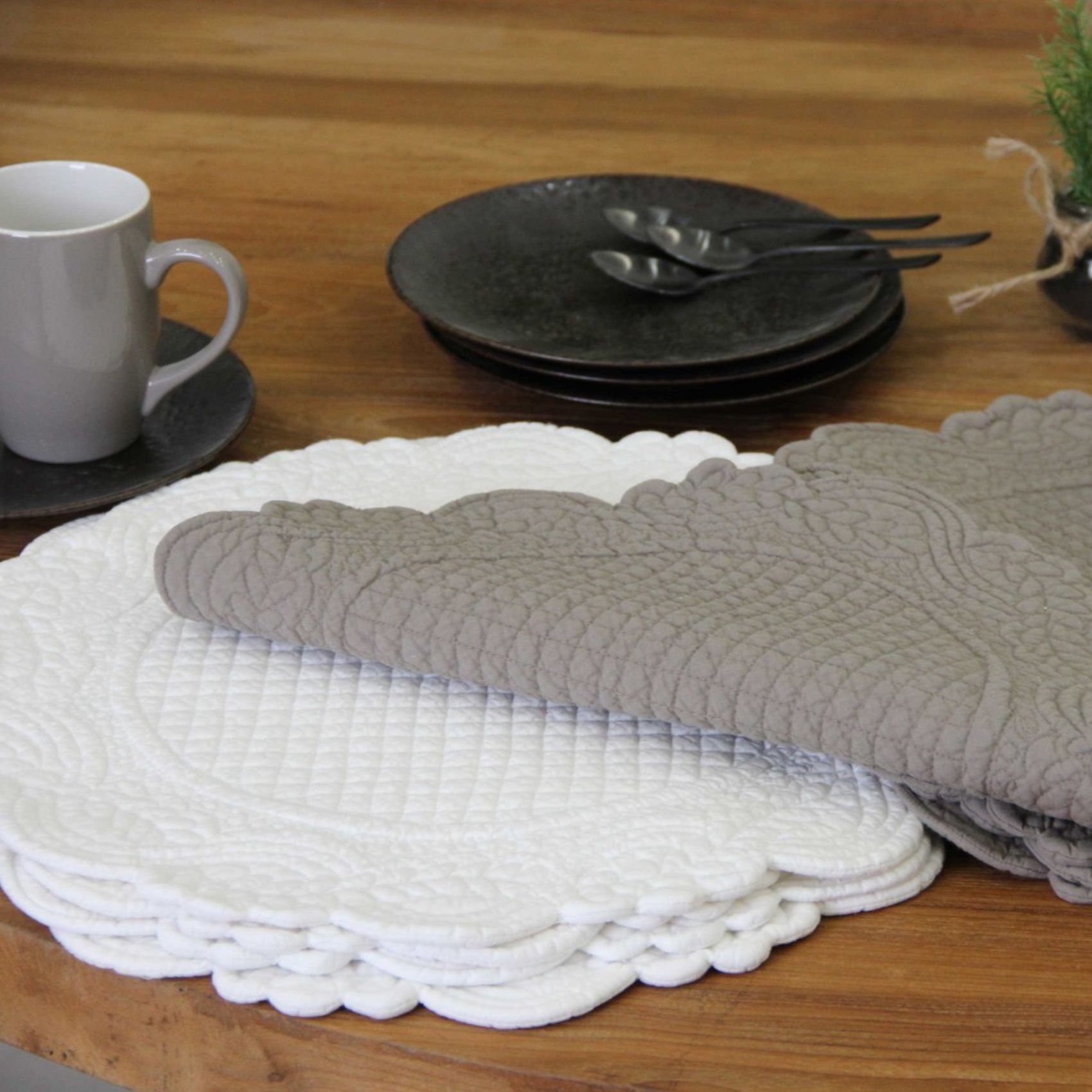Set de table rond lavable matelassé coton — vue 3