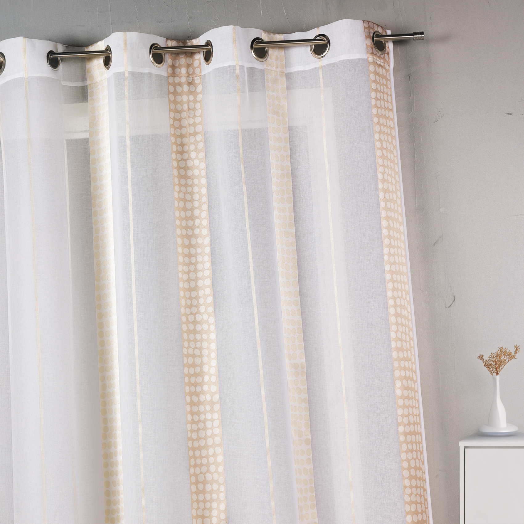 Voilage en étamine à rayures verticales à pois — vue 3