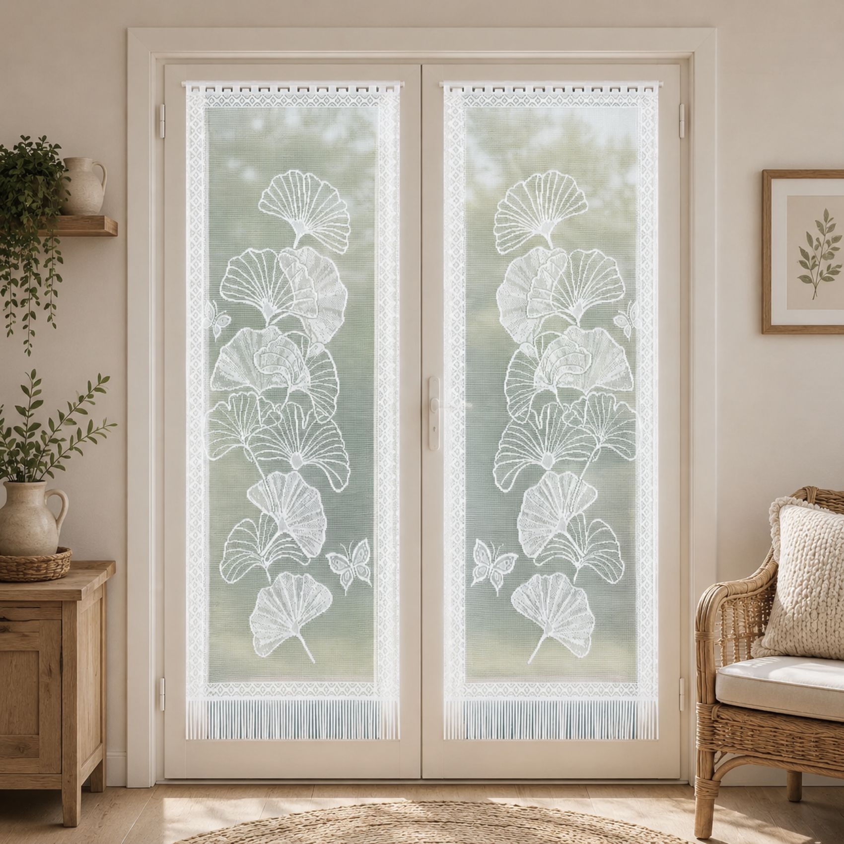 Paire de vitrages frangés dentelle motif ginkgo — vue 4