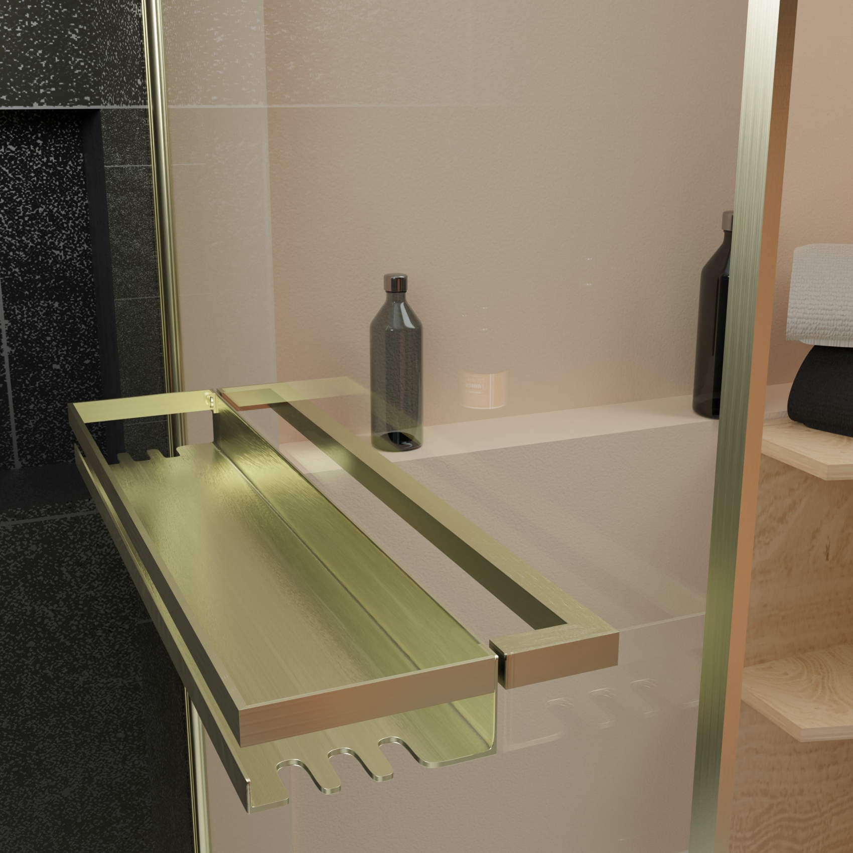 Pare-baignoire rabattable en verre trempé étagère et porte-serviette — vue 3