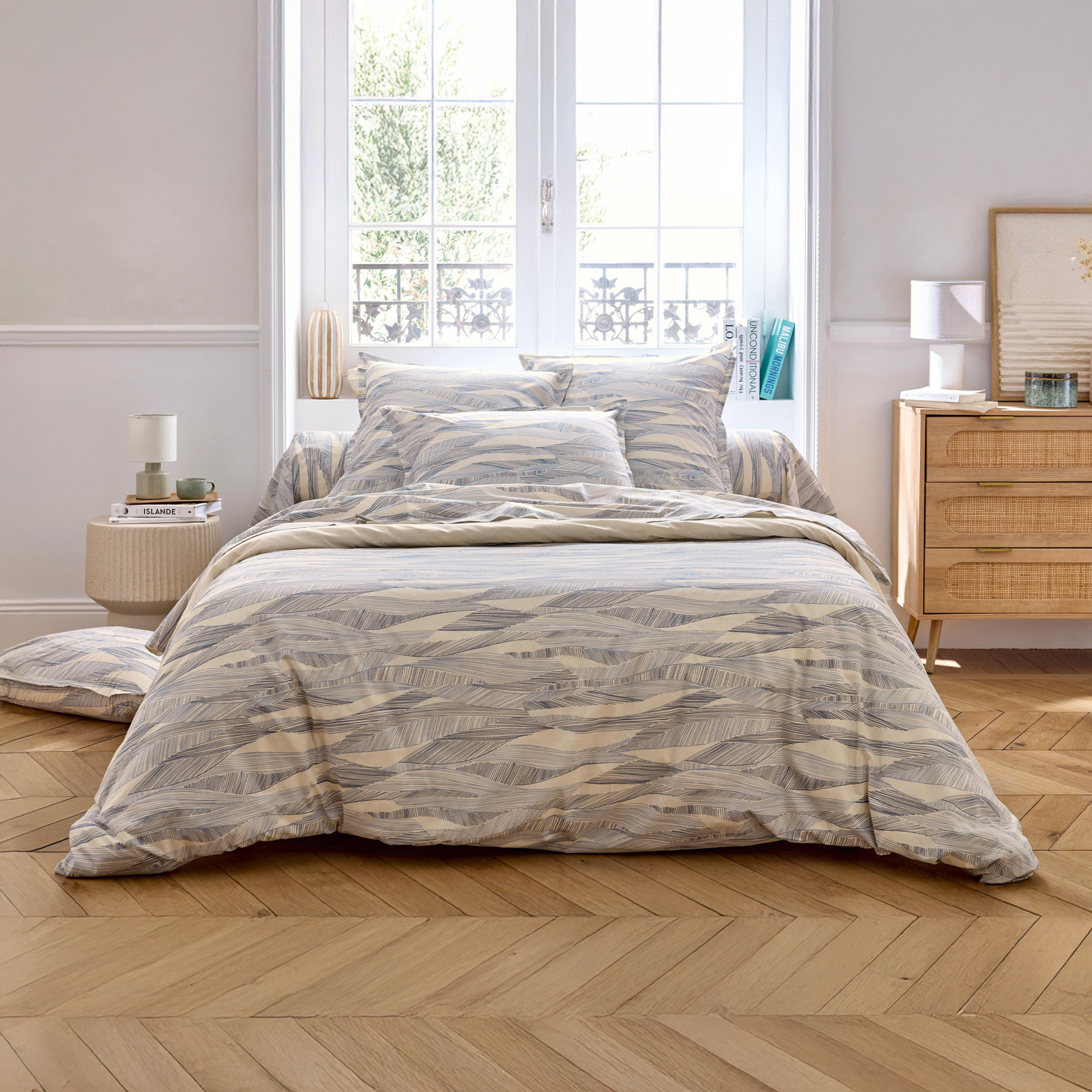 Drap plat coton 57 fils motif ondulé