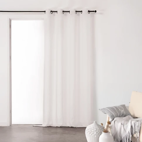 Voilage tamisant en gaze poly-lin à œillets 140 x 260 cm Blanc