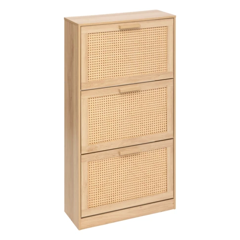 Meuble à chaussures 3 abattants avec façades cannage 60 x 24 x 113 cm Naturel