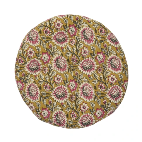 Galette de chaise ronde en coton à motif floral 45 x 45 cm Jaune moutarde