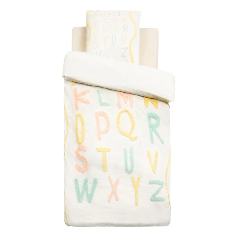 Parure de lit enfant 2 pièces coton tufté alphabet housse + taie 140 x 200 cm Ecru