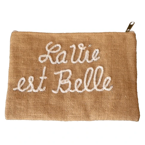 Pochette Jute "La Vie est Belle" 27 x 20 cm Naturel
