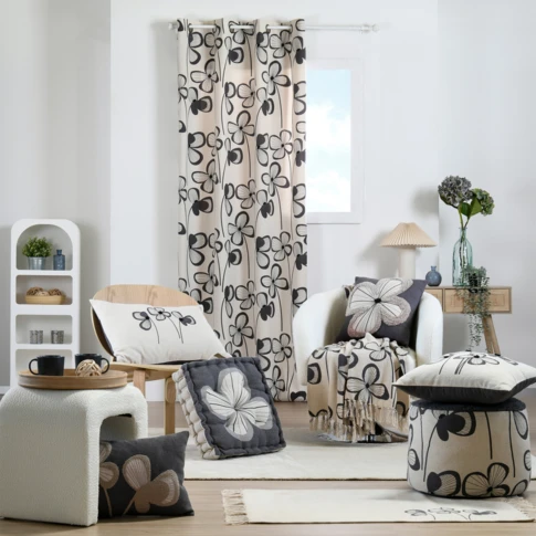 Rideau floral graphique moderne 140 x 260 cm ARDOISE