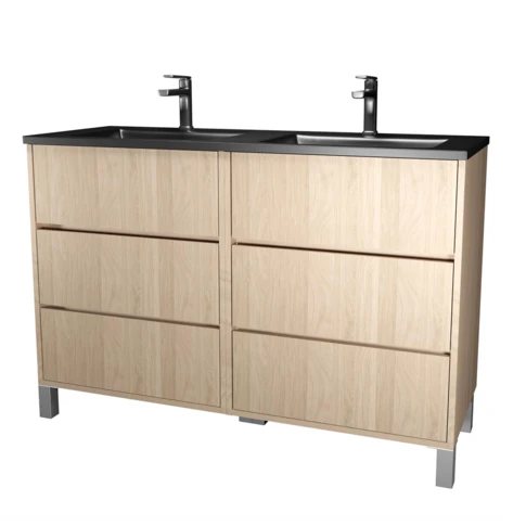 Meuble de salle de bains double vasque avec 6 tiroirs 0 cm Naturel