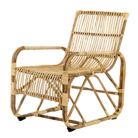 Fauteuil de jardin carré en rotin tressé avec accoudoirs 0 cm naturel