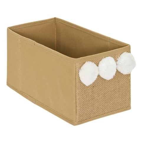 Boîte de rangement pliable avec poignée et pompons 30 x 15 x 15 cm ORANGE