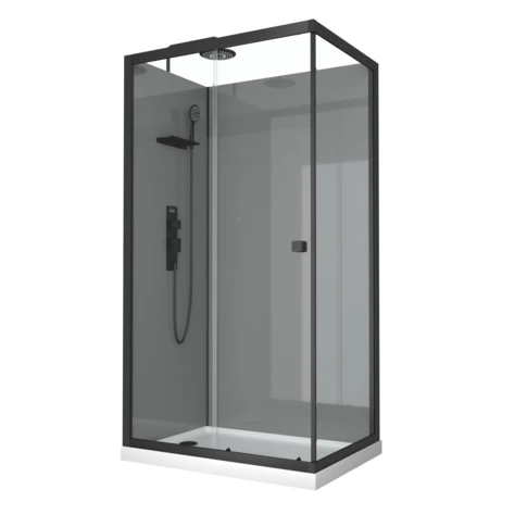 Cabine de douche rectangulaire avec receveur bas et porte coulissante 0 cm Noir