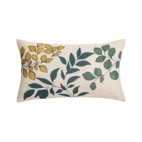 Coussin polylin imprimé feuillages 30 x 50 cm NATUREL