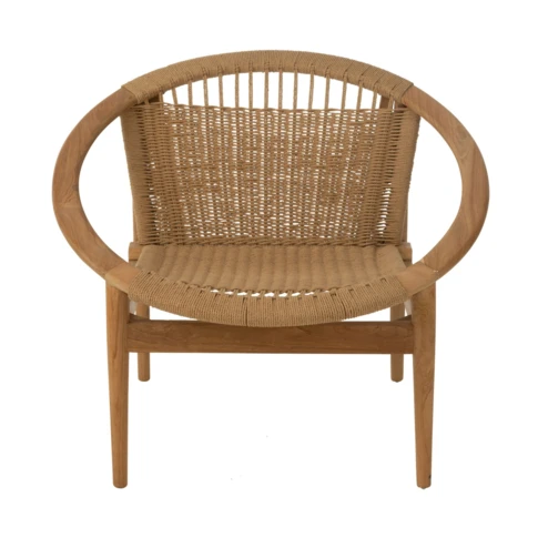 Fauteuil salon design rond bois et fibres naturelles 90 x 90 x 70 cm Naturel