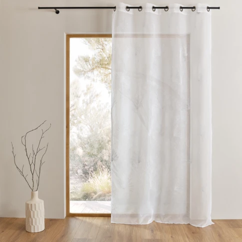 Voilage tamisant brodé à motif palme avec œillets 140 x 240 cm BLANC