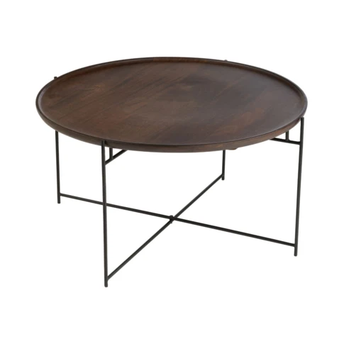 Table basse ronde salon bois de manguier 80 cm Noir Mat