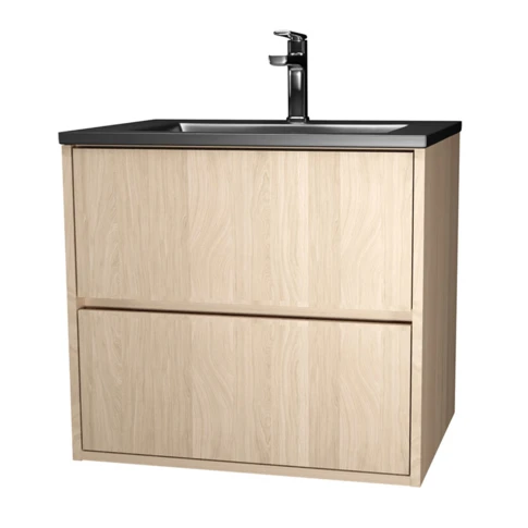 Meuble de salle de bains suspendu 2 tiroirs avec vasque 0 cm Noir