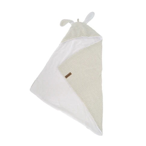 Sortie de bain bébé en mousseline à rayures avec capuche 75 x 75 cm Ecru