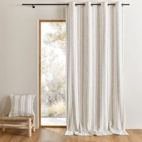 Rideau tamisant en coton flammé à rayures 140 x 260 cm BEIGE