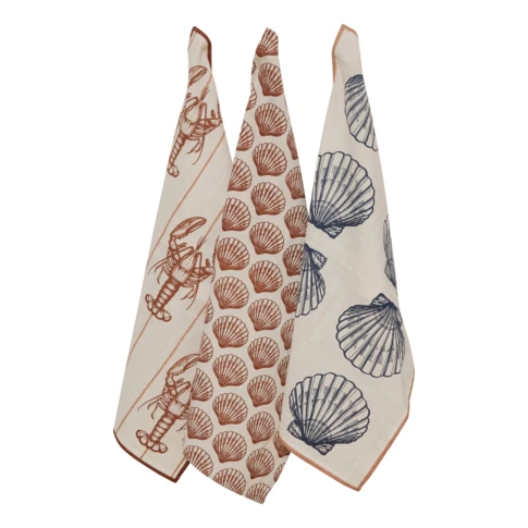 Lot de 3 torchons océan en coton 45 x 70 cm Naturel