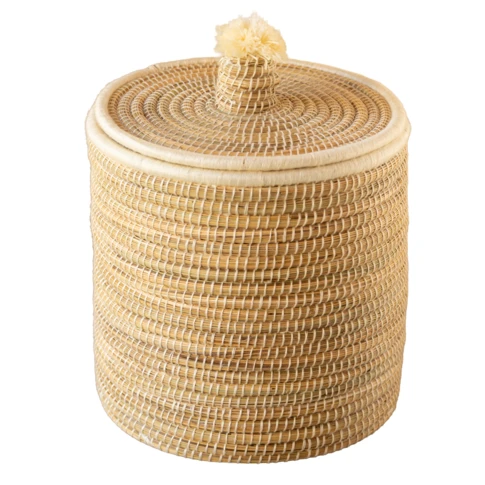 Panier à linge en fibres de palmier et laine  40 x 45 cm Blanc