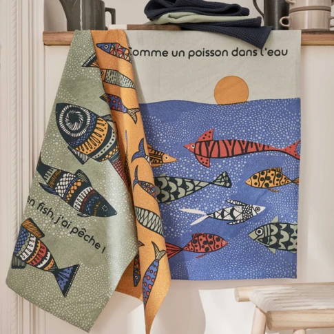 Set de 3 paños de cocina con diseño de peces