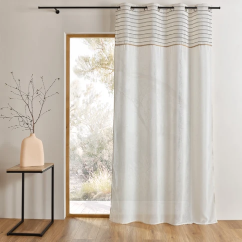 Voilage tamisant à œillets avec parement rayé 140 x 240 cm IVOIRE