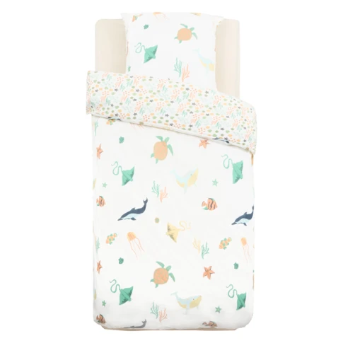 Parure de lit 2 pièces mer housse + taie 140 x 200 cm Blanc