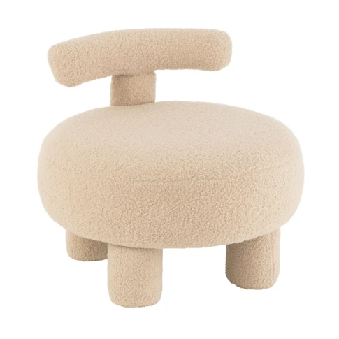 Pouf rond avec dossier en tissu bouclette 52 x 52 x 49 cm Beige