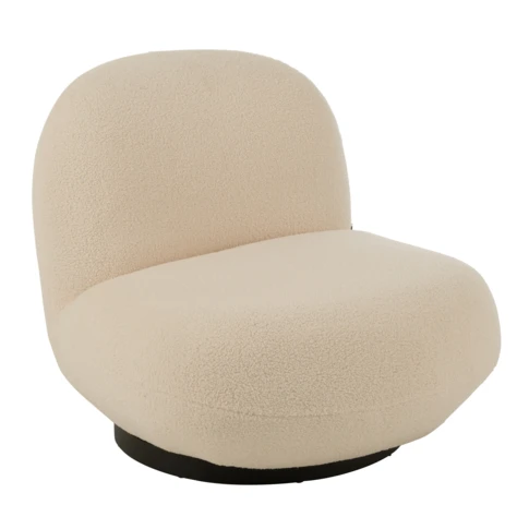 Fauteuil pivotant bois et mousse effet bouclette 95 x 81 x 71 cm Crème