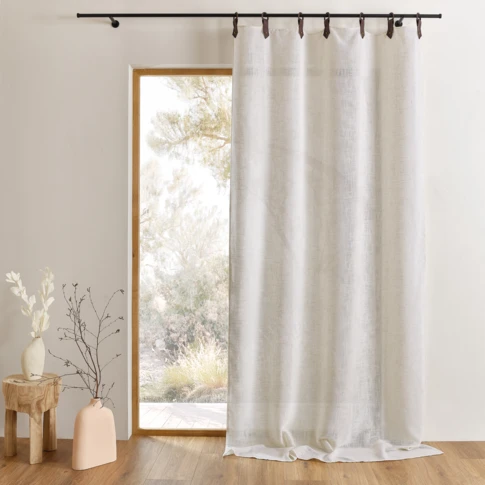 Rideau en tissu polylin à pattes avec anneaux effet cuir 140 x 260 cm LIN