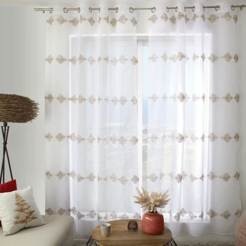 Voilage brodé motif végétal en lignes 140 x 240 cm Beige